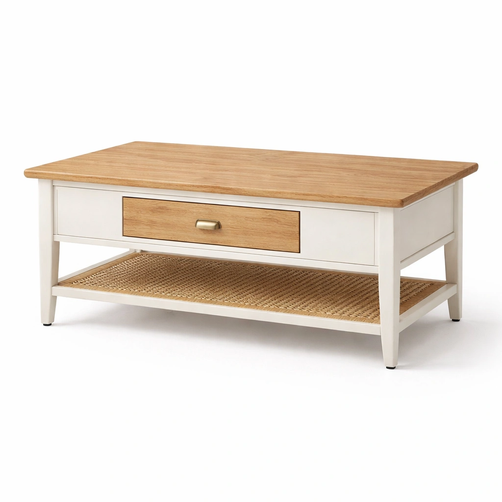 Mesa de centro con cajon y estante inferior en estilo natural-cozanoe